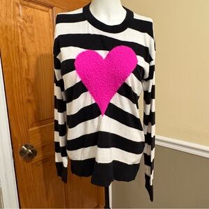 kate spade Black and White Striped Sweater with Pink Heart